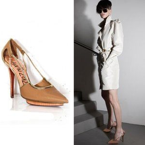 Lanvin honey beige & gold platform heels